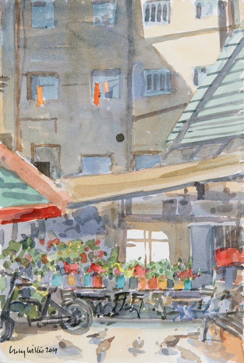 橙色Du子干燥，马哈内耶胡达，耶路撒冷，2019年（w - c纸上） 作者 露西·威利斯