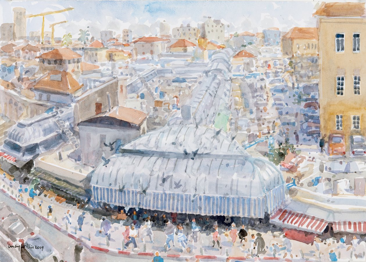 阳台上的风景，耶路撒冷Mahah Yehuda，2019年（含纸上水） 作者 露西·威利斯