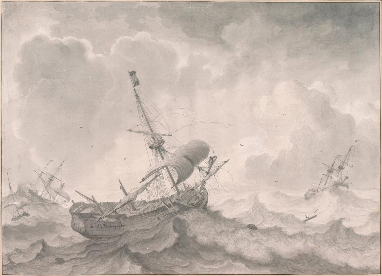 L.Backhuysen，在波涛汹涌的海上航行 作者 鲁道夫·贝克森