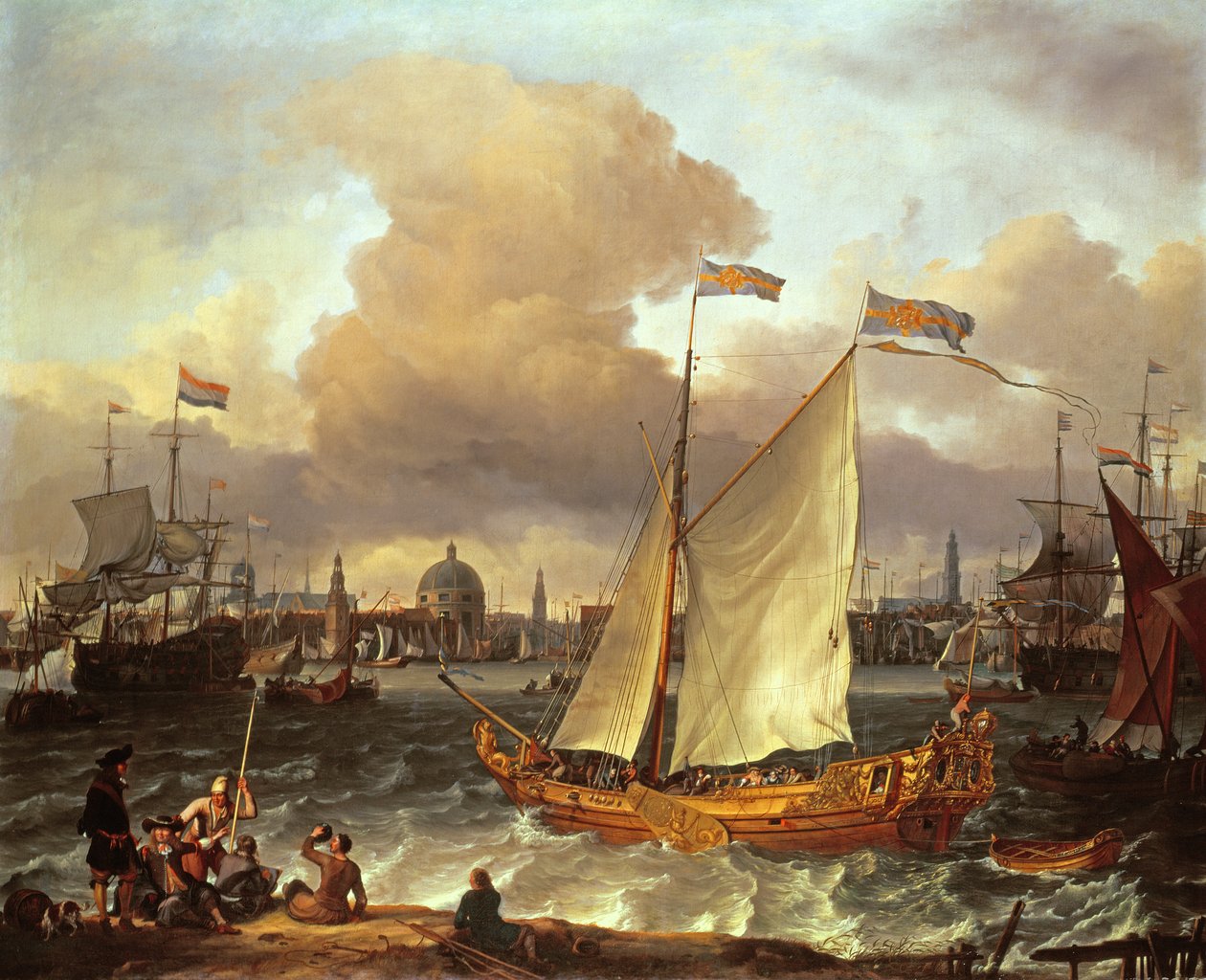 瑞典游艇&39;Lejouet&39;，位于阿姆斯特丹港，1674年 作者 鲁道夫·贝克森