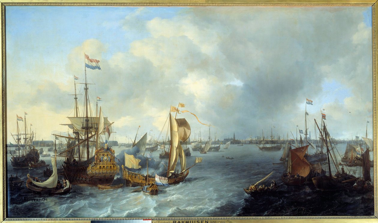 Ludolf Backhuyzen (1631-1708) 1666 年的 Ij 画作中的阿姆斯特丹港景色。 1,28x2,21 m 作者 鲁道夫·我·巴修森