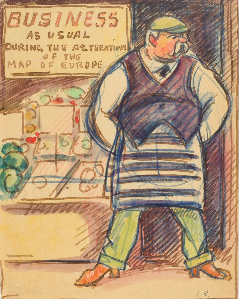 欧洲地图》修改期间一切照旧，约 1915 年（纸面水彩画） 作者 鲁道夫·鲁道夫·毕沙罗