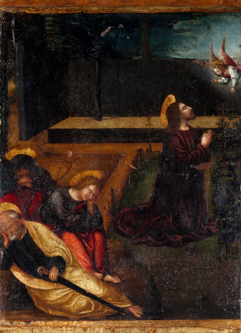 在橄榄树花园里祈祷 玫瑰经的 15 个奥秘系列。 Ludovico Brea (Louis Brea) (1450-1523) 1512-1513 Taggia 的木画，Museo del Convento di San Domenico，意大利 作者 卢多维科·布雷亚（Ludovico Brea）