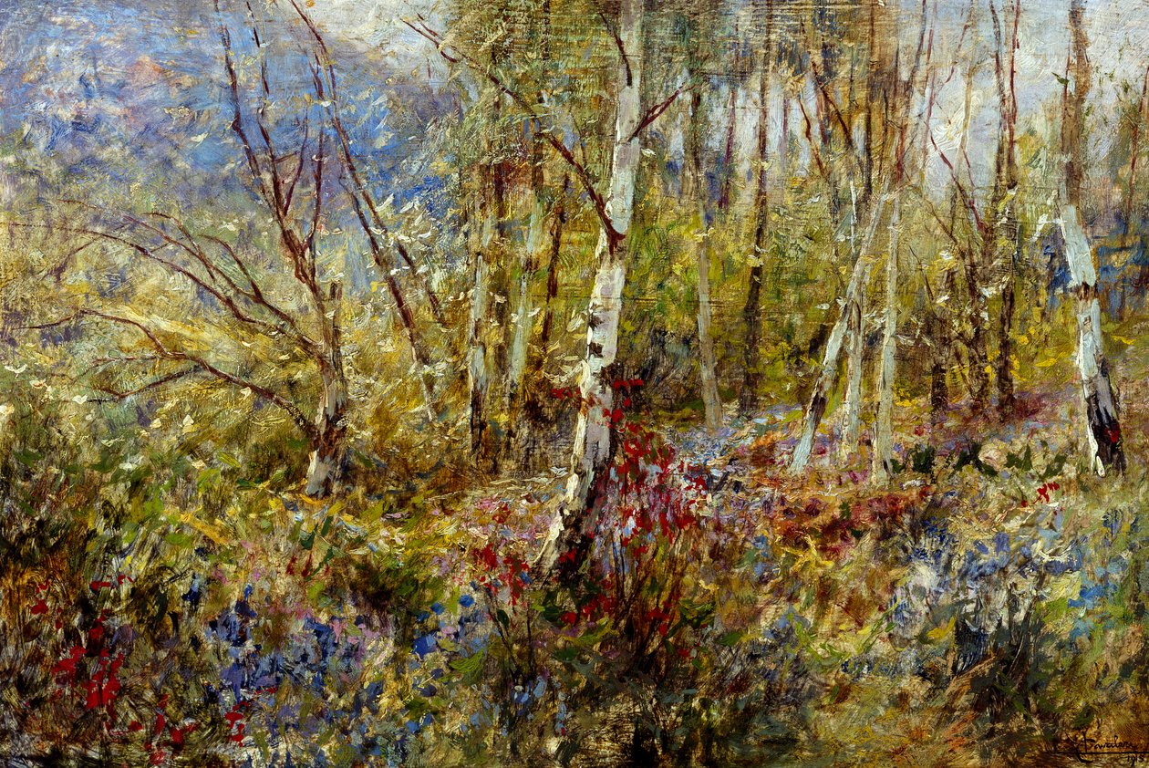 林地，卢多维科·卡瓦莱里 (Ludovico Cavaleri，1867-1942) 作，面板油画，50x75 厘米 作者 卢多维科·卡瓦莱里