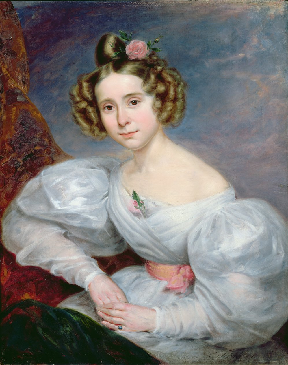 一名年轻女子的画像，c.1833-34 作者 路德维希·奥古斯特或路易·奥古斯特·施维特