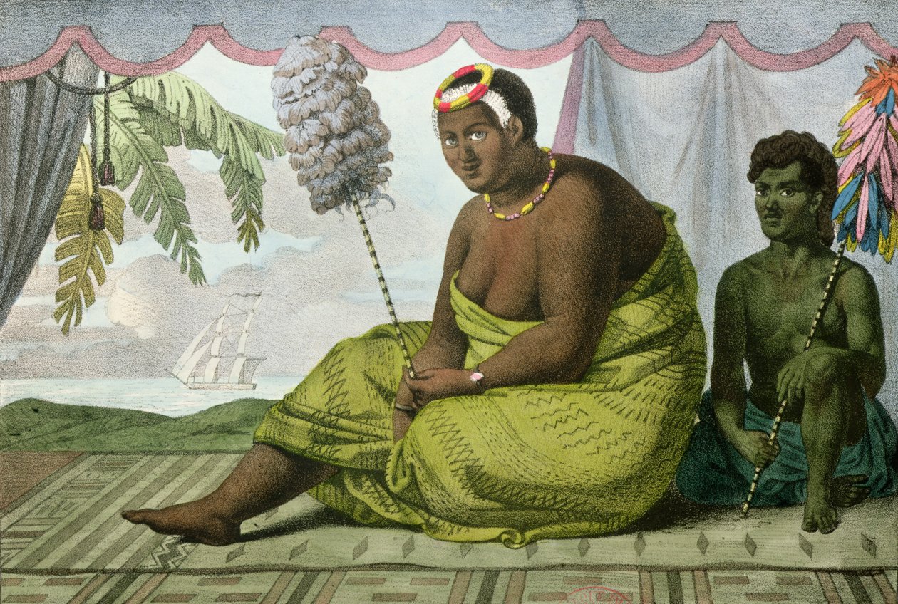 Ka&39;ahumanu，三明治群岛女王，来自“环游世界”，由G. Langlume（1822-40）1822年刻（彩色光刻） 作者 路德维希·克里斯（Ludwig Choris）