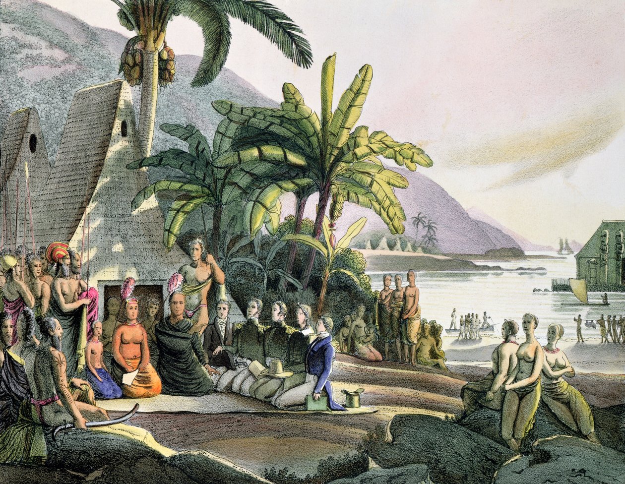 Otto von Kotzebue（1788-1846）远征队与Kamehameha I国王（174052-1819）奥瓦伊希岛之间的会晤 作者 路德维希·克里斯（Ludwig Choris）