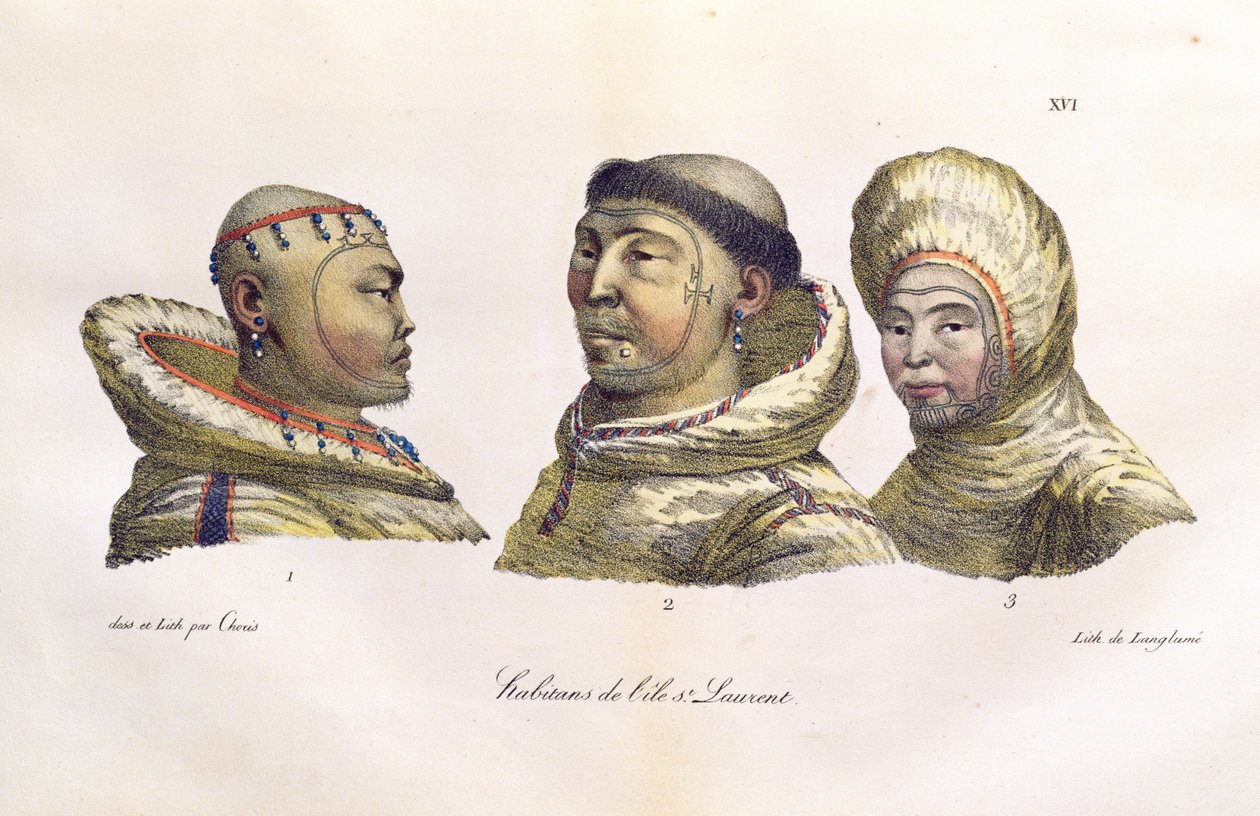 阿拉斯加圣劳伦斯群岛的当地人，来自“环游世界”，于1822年出版 作者 路德维希·克里斯（Ludwig Choris）