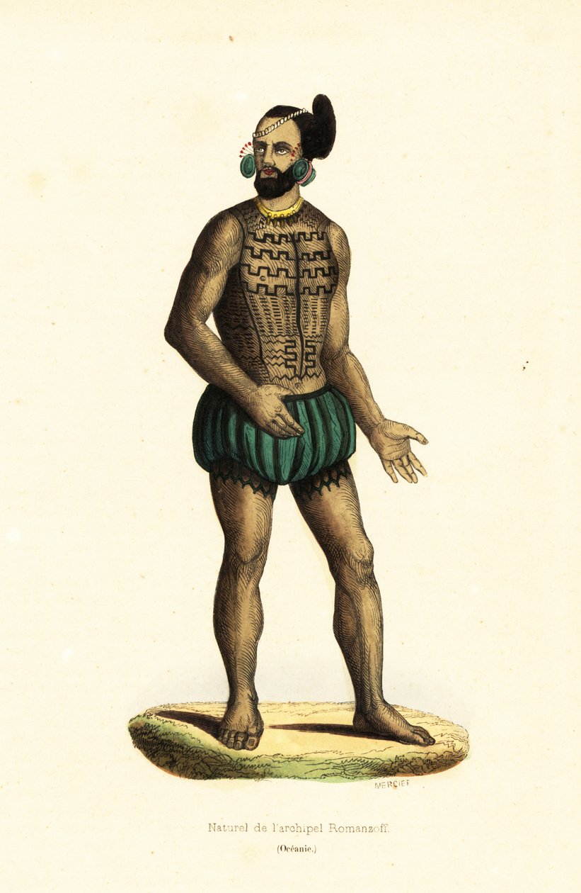 Native man of Tikei Island, Tuamotu group, French Polynesia 作者 路德维希·克里斯（Ludwig Choris）