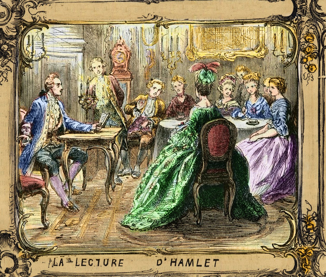 La lecture de Hamlet（莎士比亚）--朗读《哈姆雷特》--约翰-沃尔夫冈-冯-歌德于 1770 年在斯特拉斯堡--根据路德维希-皮特希（1824-1911 年）的作品雕刻 作者 路德维希（后）皮奇