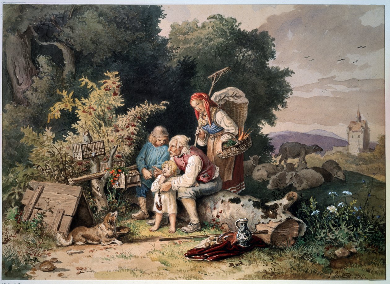 "牧羊人一家》 水彩画 Ludwig Richter (1803-1884) 1837 莫斯科波奇金博物馆 作者 路德维希·阿德里安·里希特