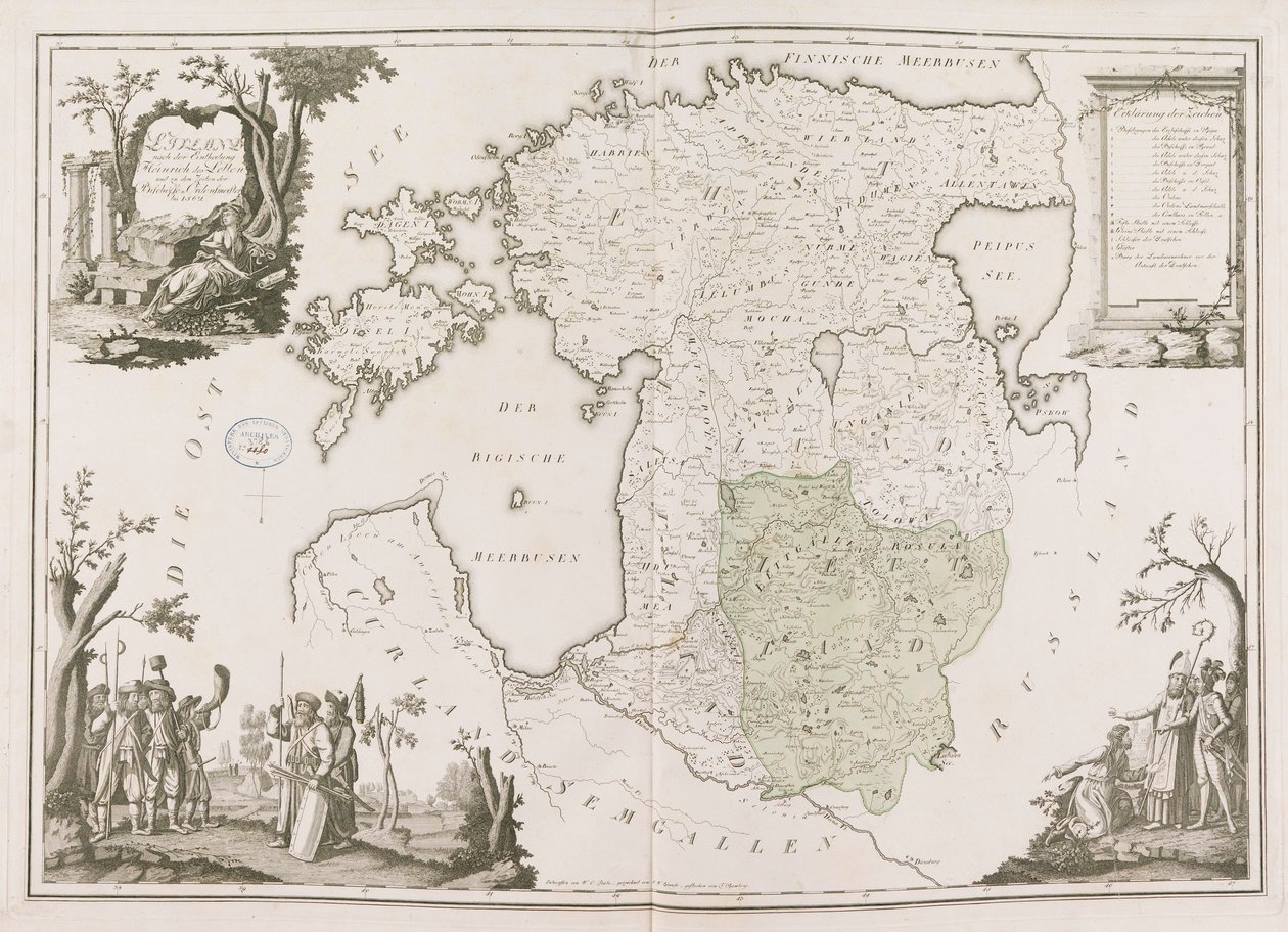 爱沙尼亚和拉脱维亚的一般地图。Atlas de la Livonie, 1798. 作者 路德维希·奥古斯特·冯·梅林