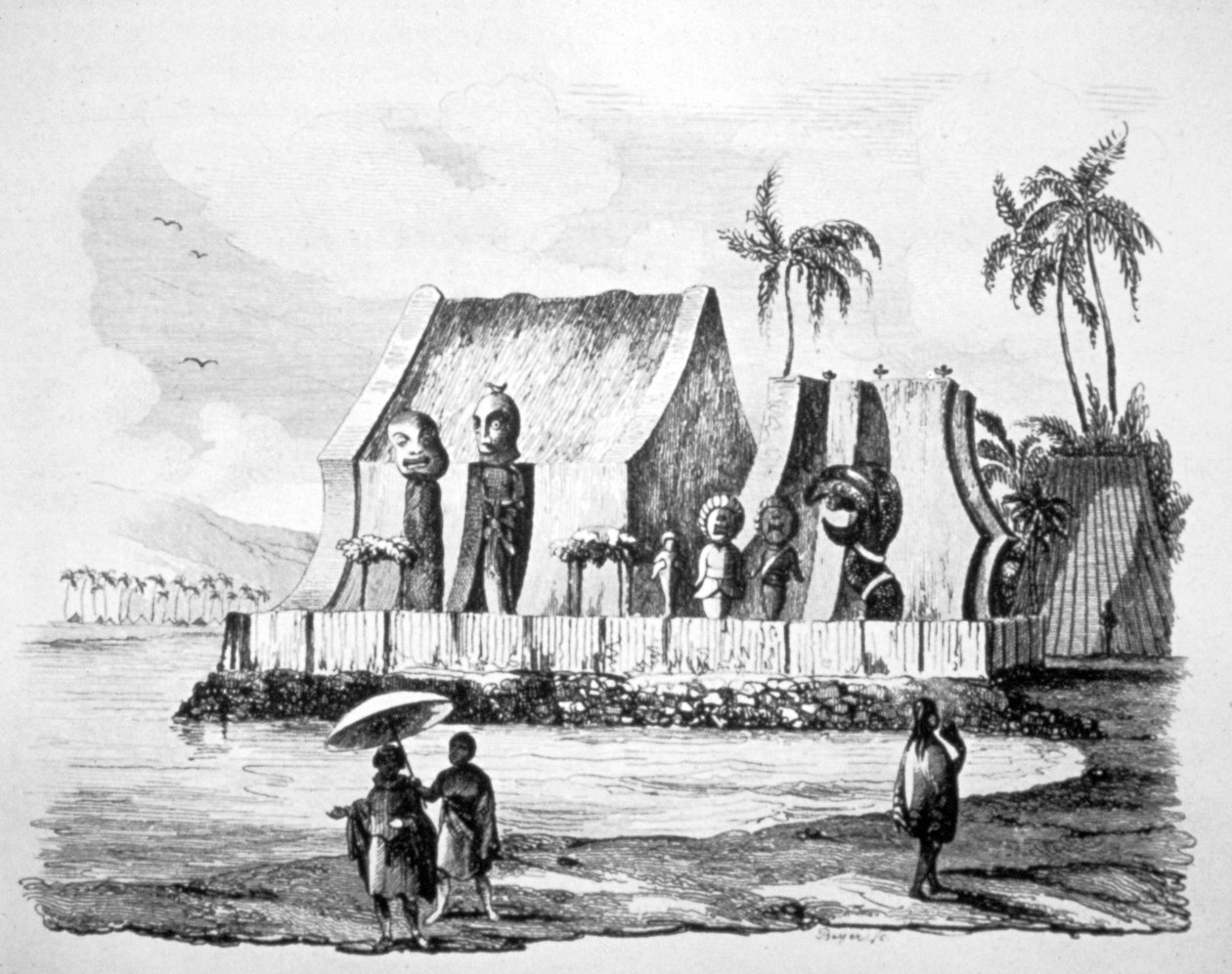 Tiritatea湾国王庙，建于1746年至1830年 作者 路德维希·克里斯（Ludwig Choris）