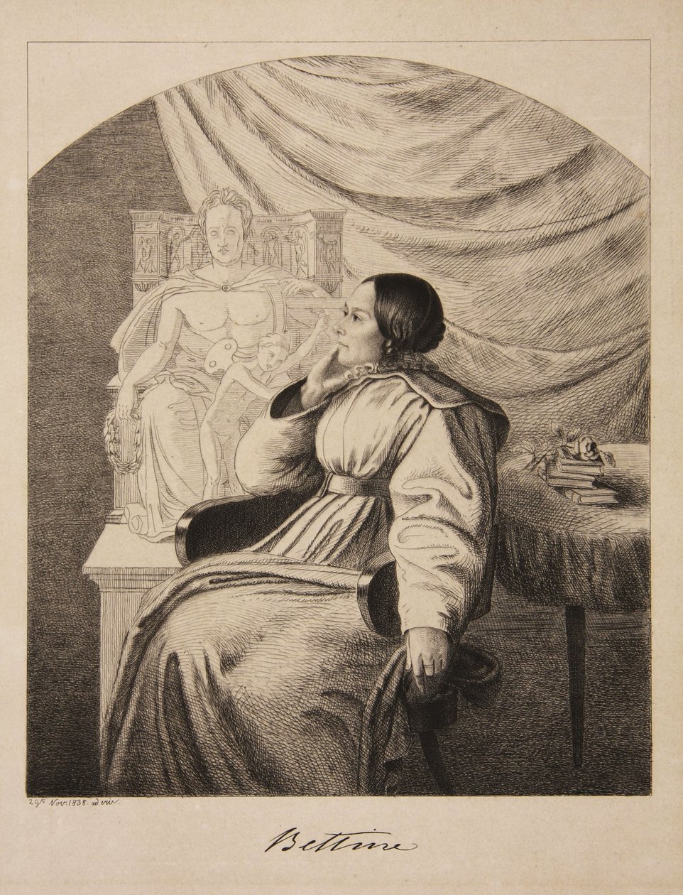 作家贝蒂娜-冯-阿尼姆（Bettine von Arnim）的肖像，1785-1859，女，布伦塔诺，1838年。 作者 路德维希·埃米尔·格林
