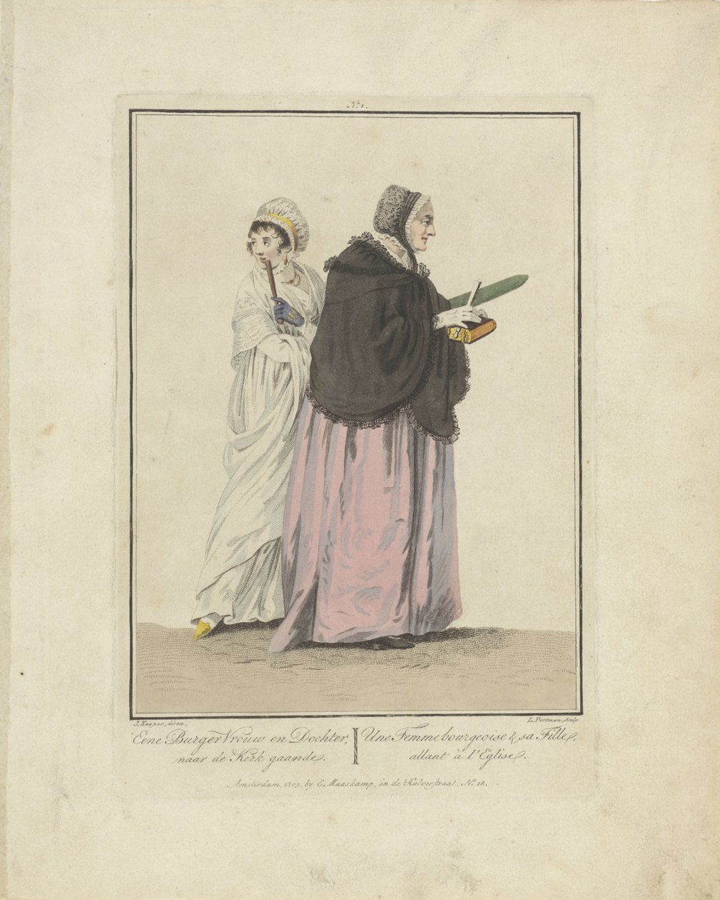 去教堂的母亲和女儿
一位资产阶级妇女和女儿；去教堂/Une Femme bourgeoise  sa Fille, allant à l