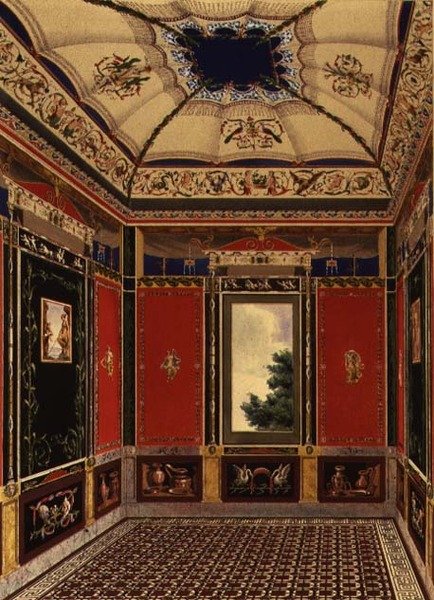 奥古斯丁-阿格里奥（1777-1857）绘制的庞贝厅，出自《白金汉宫地面上的花园亭子的装饰》。 作者 路德维希·格鲁纳（Ludwig Gruner）