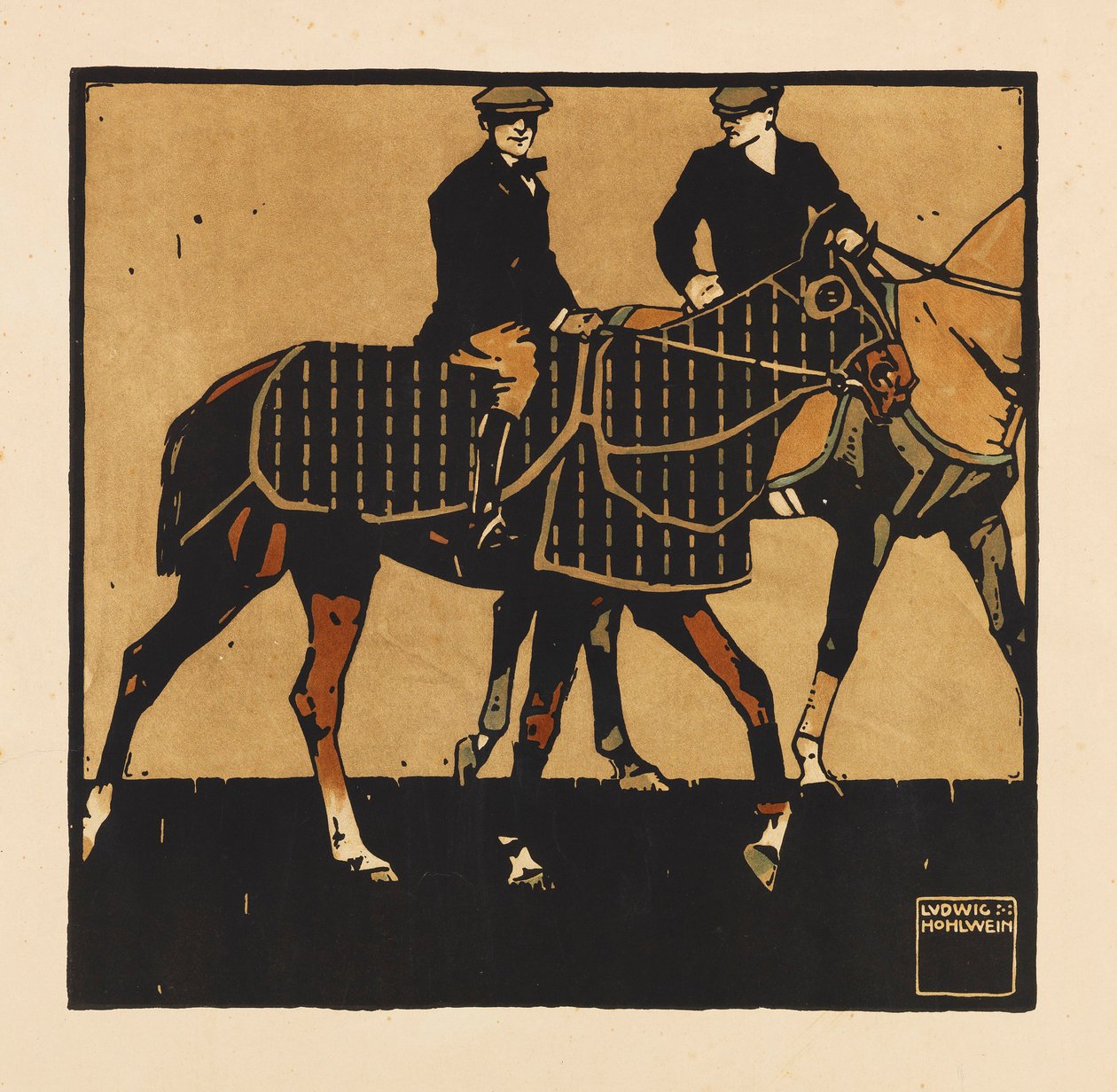 来自《赛马》作品集。12张赛马图片，1909年。 作者 路德维希·霍尔文