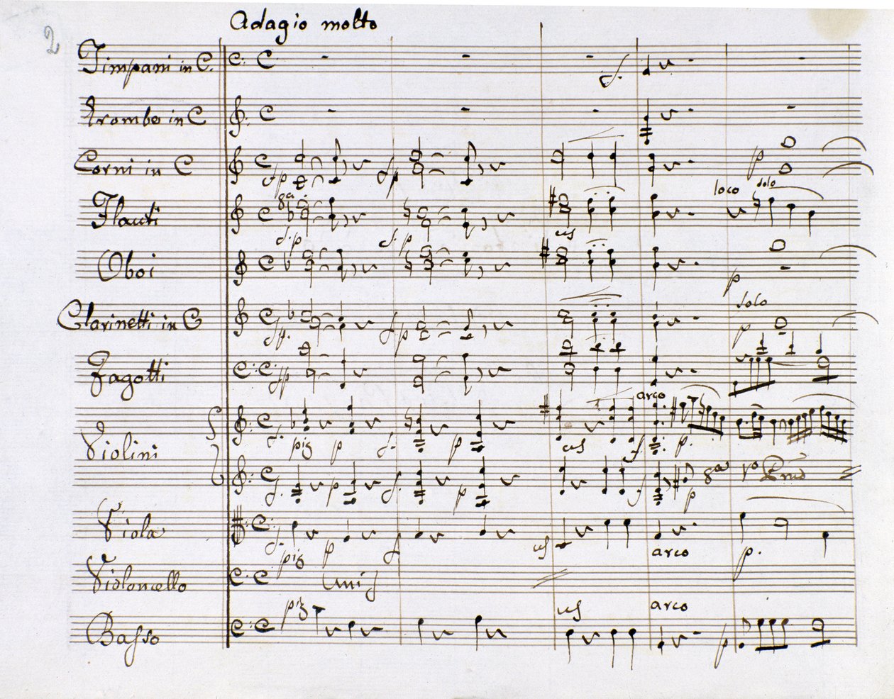 德国作曲家路德维希-凡-贝多芬（1770-1827）的C大调第一交响曲的乐谱页（1799-1800）米兰音乐学院图书馆 作者 路德维希·范·贝多芬