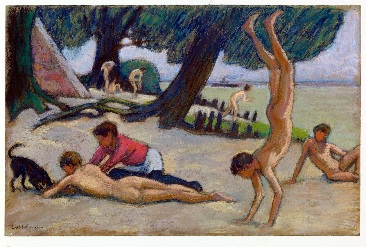 ""Garcons sur la plage"" (Boys on the beach) Dessin au pastel de Ludwig von Hofmann (1861-1945) vers 1895 Dim 24,9x34,4 cm Staatliche Museen, Berlin 作者 路德维希·冯·霍夫曼