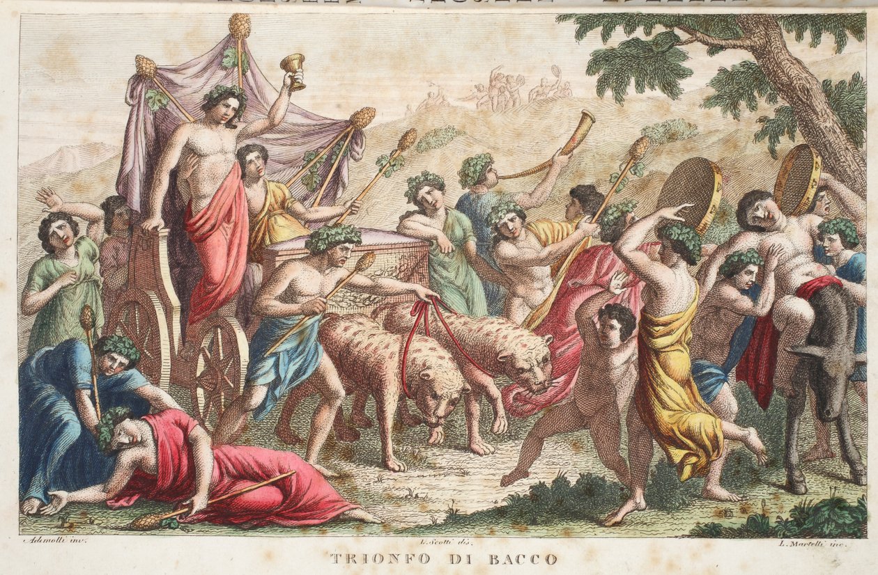 Bacchus&39;Rites或Triumph或Trionfo di Bacco，第三册，奥维德的变形记的插图，佛罗伦萨，1832年（手工彩色雕刻） 作者 路易吉·阿德莫洛