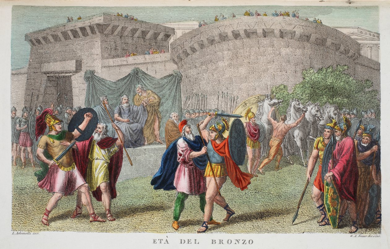 青铜器时代或Eta del Bronzo，第一册，奥维德的变形画插图，佛罗伦萨，1832年（手工彩色雕刻） 作者 路易吉·阿德莫洛
