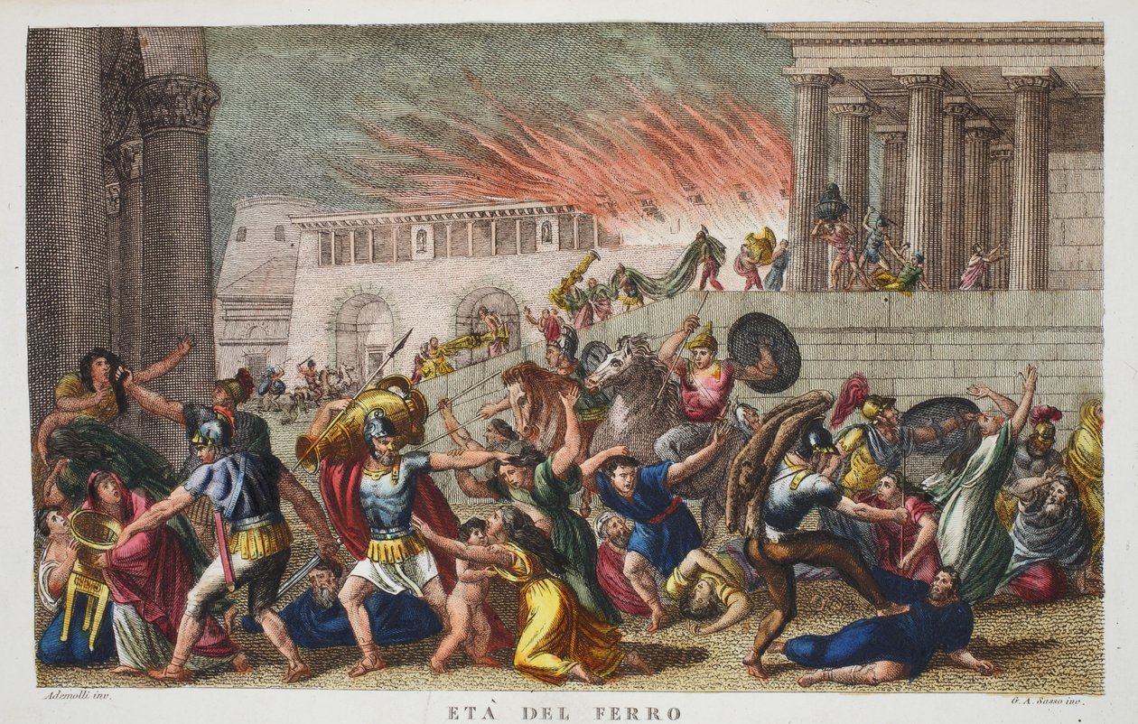 铁器时代或Eta del Ferro，插图来自Ovid的变形记，佛罗伦萨，1832年（手工彩色雕刻） 作者 路易吉·阿德莫洛