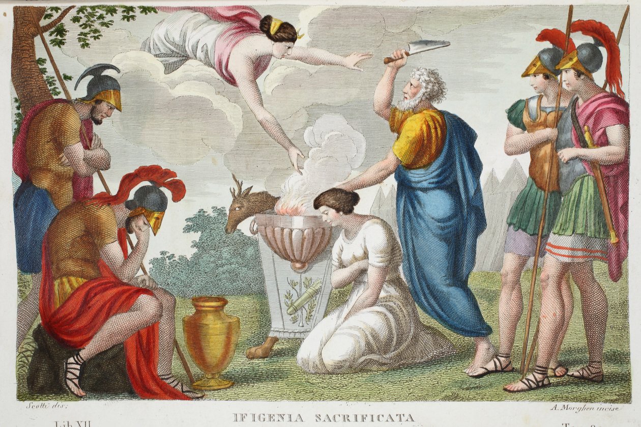 Iphigenia或Ifigenia Sacrificata的祭祀，第十二册，奥维德的变形记的插图，佛罗伦萨，1832年（手工彩色雕刻） 作者 路易吉·阿德莫洛