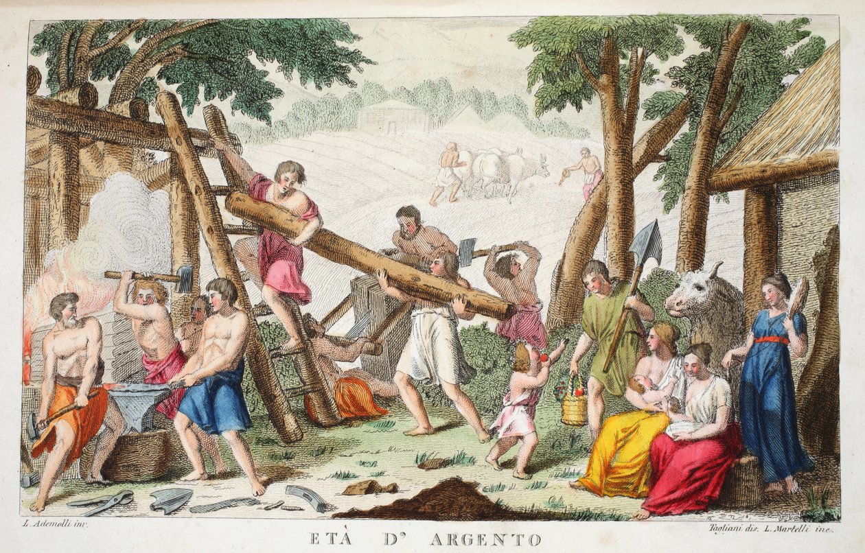 白银时代或Eta d&39;Argento，第一册，奥维德的变形记的插图，佛罗伦萨，1832年（手工彩色雕刻） 作者 路易吉·阿德莫洛