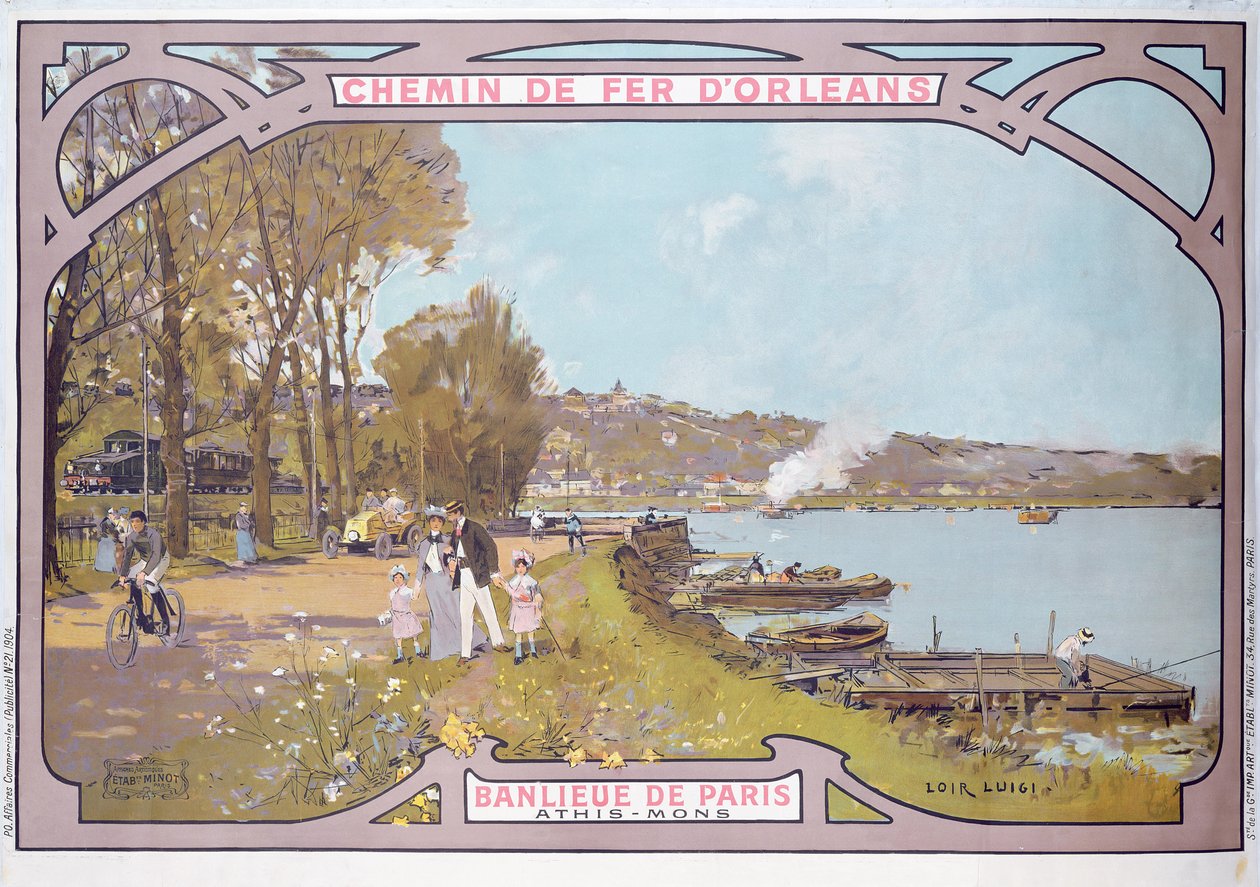 海报通过&39;Chemins de Fer d&39;Orleans&39;（1910-14）宣传参观巴黎郊区阿蒂斯蒙斯的景点 作者 路易吉·卢瓦尔