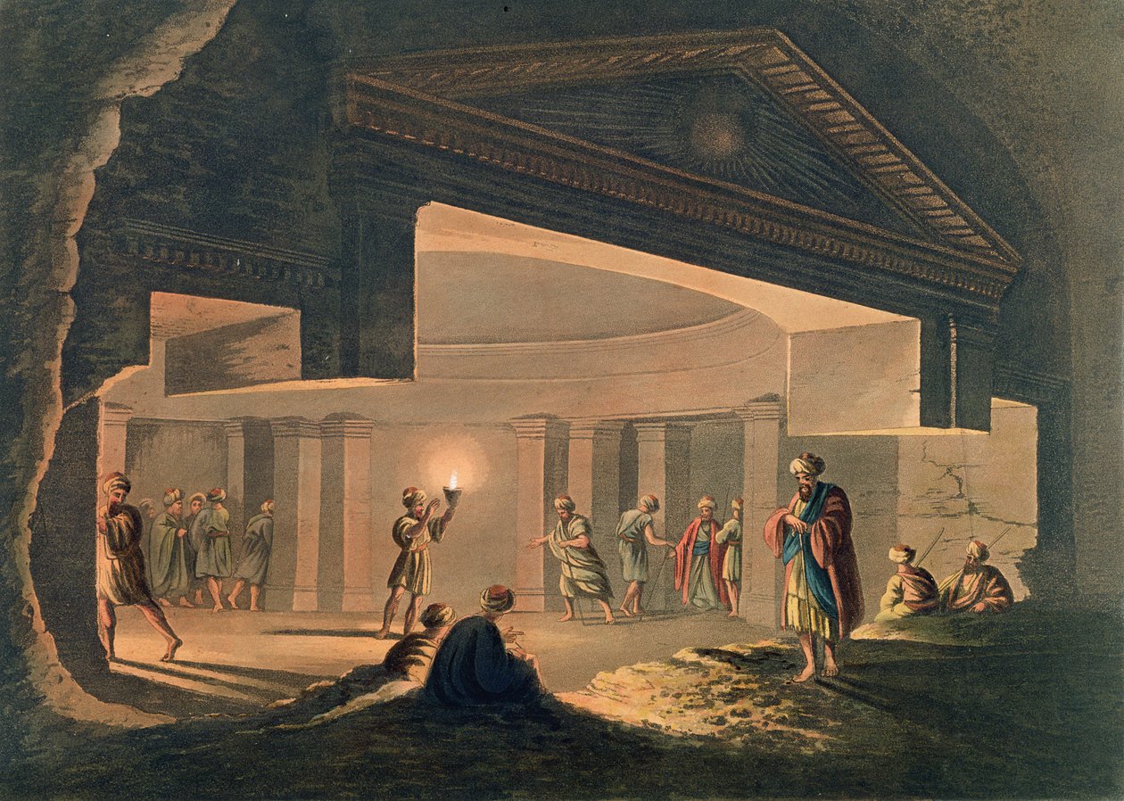 亚历山大地下墓穴的内部视图，来自&39;埃及景观&39;的11号板，由Thomas Milton（1743-1827）酒吧刻。作者：Robert Bowyer（1758-1834）1802（aquatint） 作者 路易吉·梅耶（Luigi Mayer）