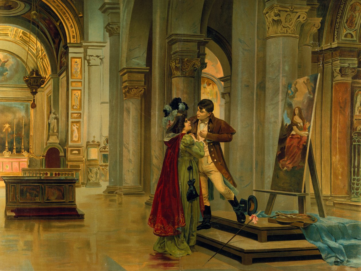 来自Tosca by Giacomo Puccini的场景 作者 路易吉·莫加里（Luigi Morgari）