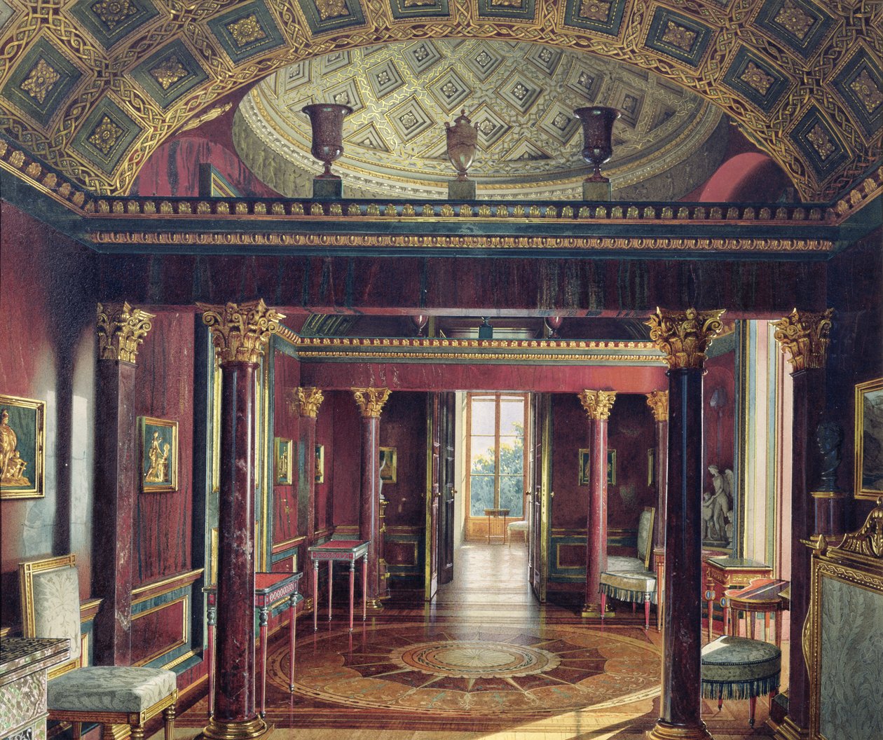 位于Tsarskoye Selo的凯瑟琳宫的玛瑙厅，1859年（纸张上的白色和白色） 作者 路易吉·普雷马齐（Luigi Premazzi）