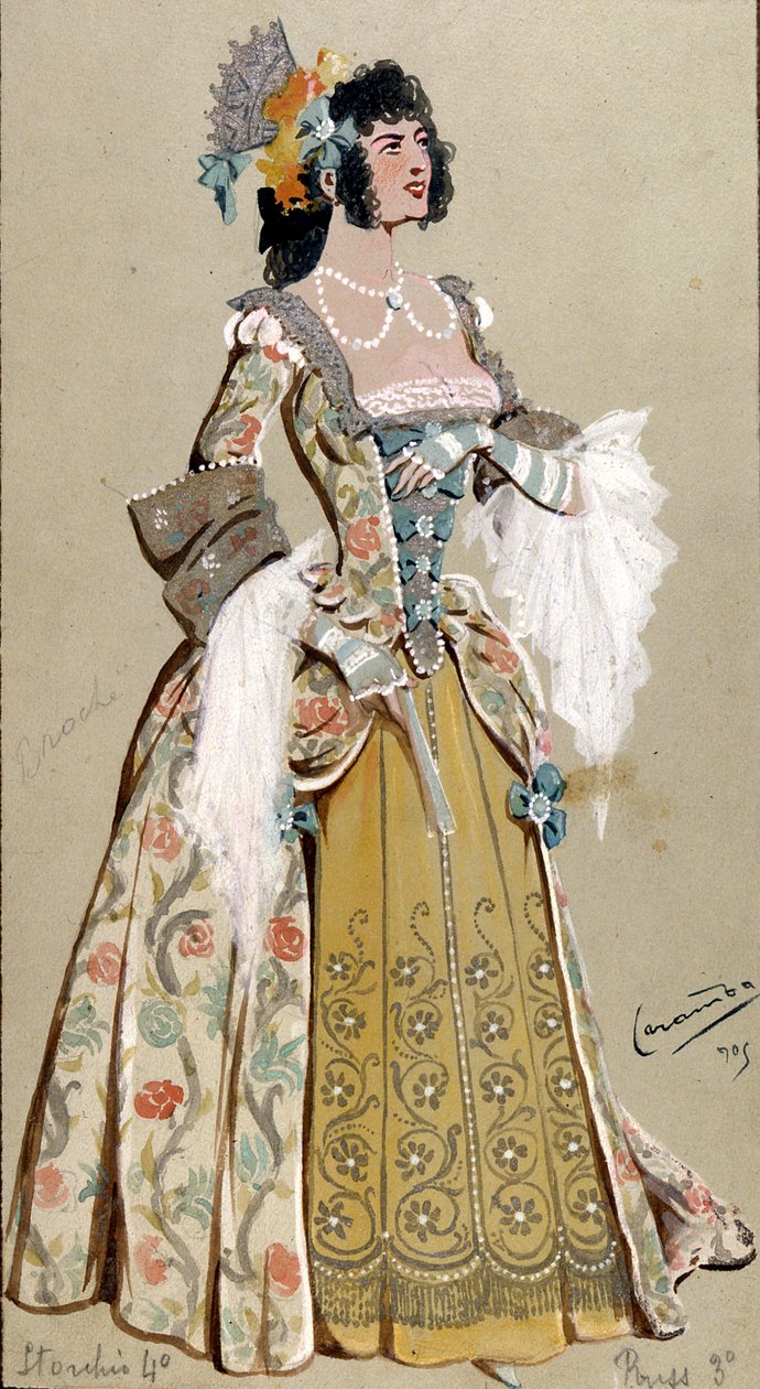 伯爵夫人Almaviva的服装设计，来自“费加罗的婚姻”，1905年 作者 路易吉·萨佩利·卡兰巴（Luigi Sapelli Caramba）