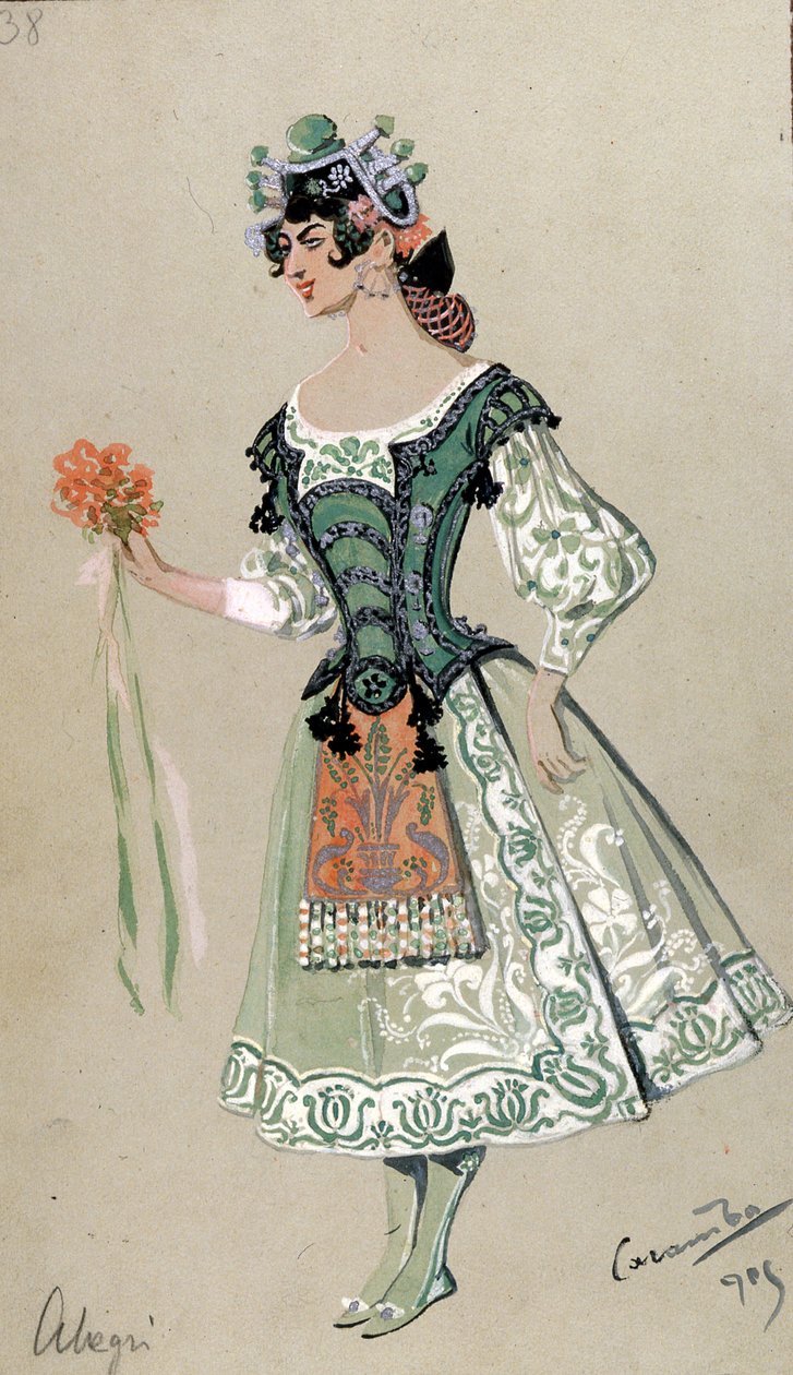 Barbarina的服装设计，来自Wolfgang Amadeus Mozart的“菲加罗的婚礼”，1905年 作者 路易吉·萨佩利·卡兰巴（Luigi Sapelli Caramba）