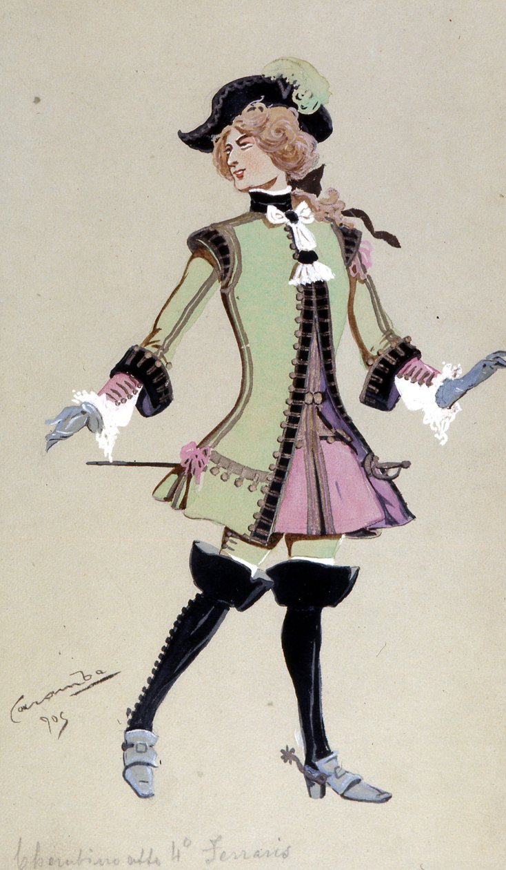 1905年Wolfgang Amadeus Mozart的“费加罗的婚姻”中的Cherubino服装设计 作者 路易吉·萨佩利·卡兰巴（Luigi Sapelli Caramba）