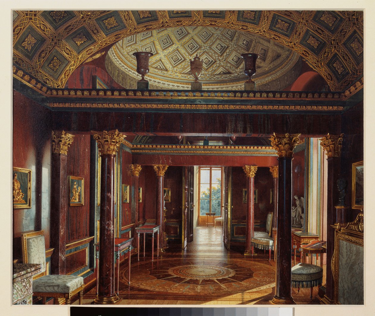 察尔科耶塞洛大宫殿中的玛瑙室（或碧玉柜）。Luigi Premazzi（1814-1891 年）的作品，纸上水彩画 作者 路易吉·普雷马齐（Luigi Premazzi）