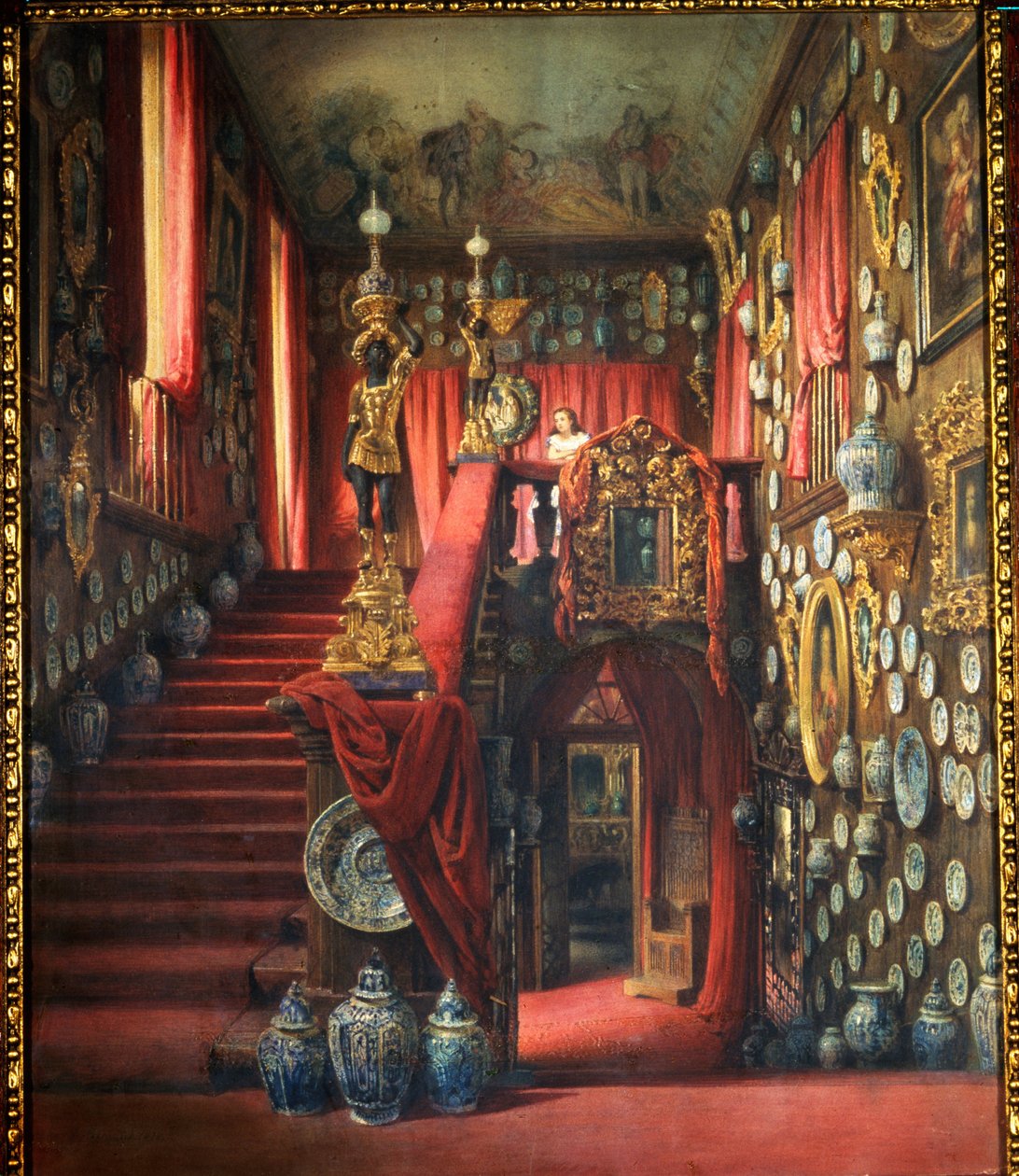 亚历山大-冯-斯蒂格利茨男爵（1814-1884 年）位于圣彼得堡（俄罗斯）的住宅楼梯。Luigi Premazzi（1814-1891 年）的作品，纸上水彩画，约 1870 年。意大利艺术 作者 路易吉·普雷马齐（Luigi Premazzi）