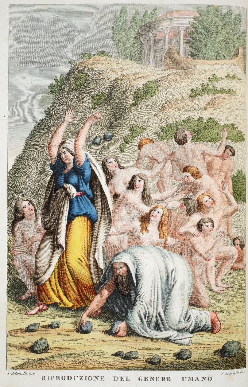 恢复人类或Riproduzione del Genere Umano，第一册，插图来自Ovid的变形记，佛罗伦萨，1832年（手工彩色雕刻） 作者 路易吉·阿德莫洛