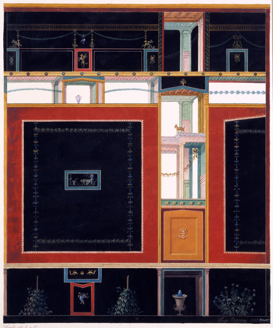墙壁装饰来自Aulus Vettius，庞贝城，c.36-39 AD，1897 作者 路易吉·巴扎尼（Luigi Bazzani）