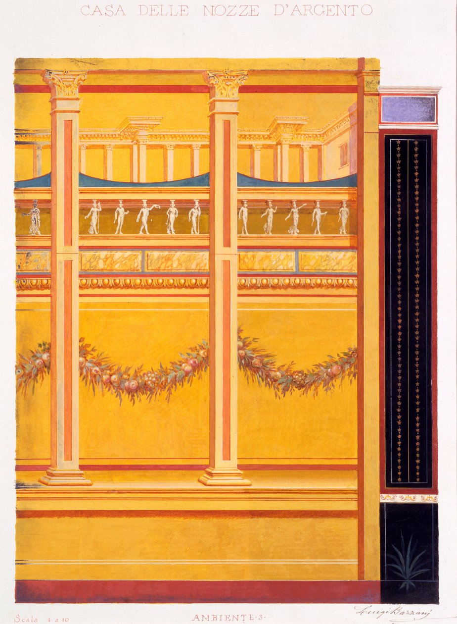 从银色婚礼的房子，庞贝城，1897年的墙壁装饰 作者 路易吉·巴扎尼（Luigi Bazzani）