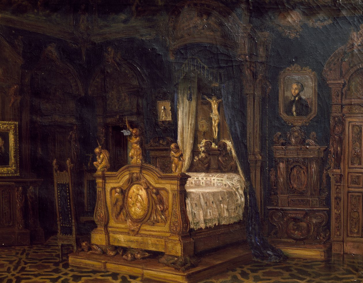 贵族Gian Giacomo Poldi Pezzoli的卧室内部，约1860年 作者 路易吉·比斯