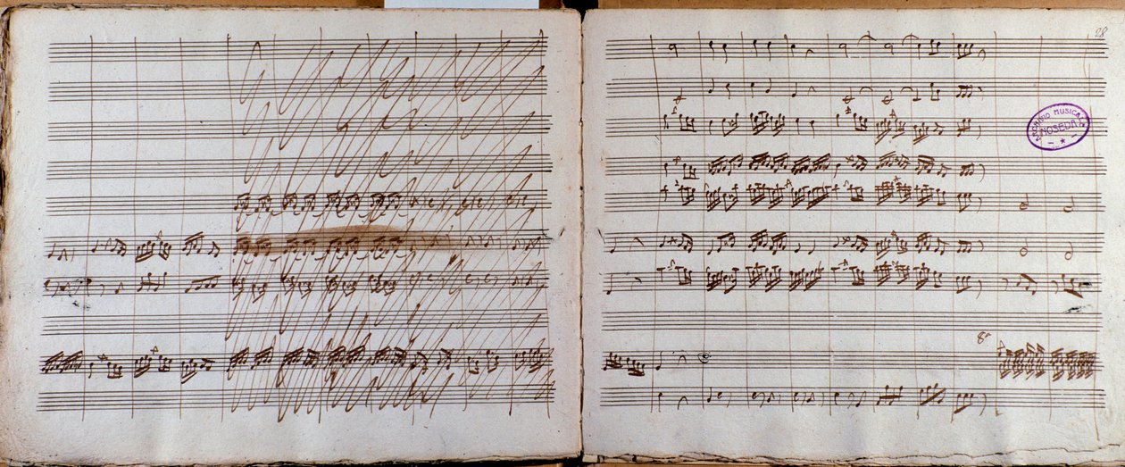 双页，由路易吉·博切里尼 (Luigi Boccherini) 降E大提琴与管弦乐队协奏曲乐谱作者签名 作者 路易吉·博凯里尼