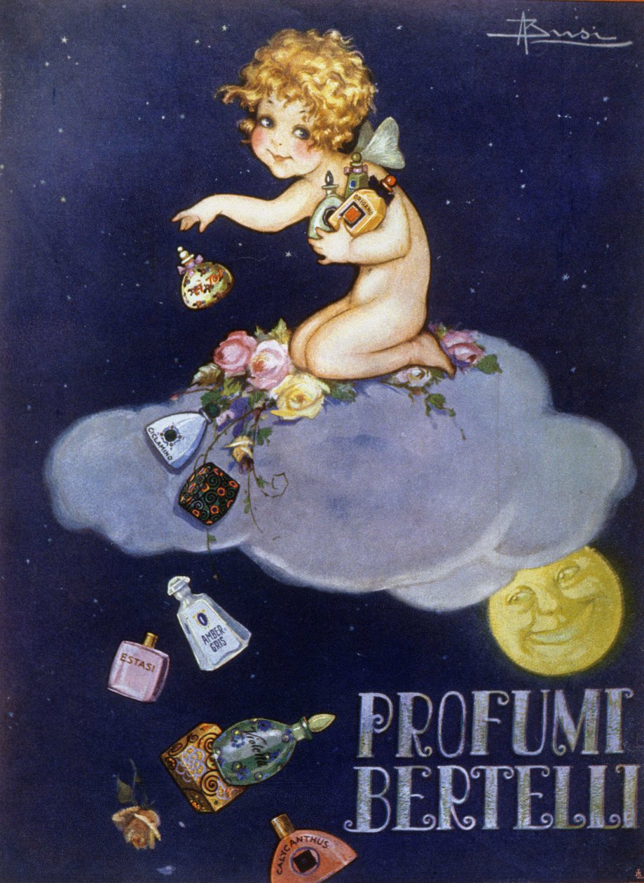 Advertising for Bertelli fragrances. Illustration by Brisi (Busi). 作者 路易吉·布斯（Luigi Busi）