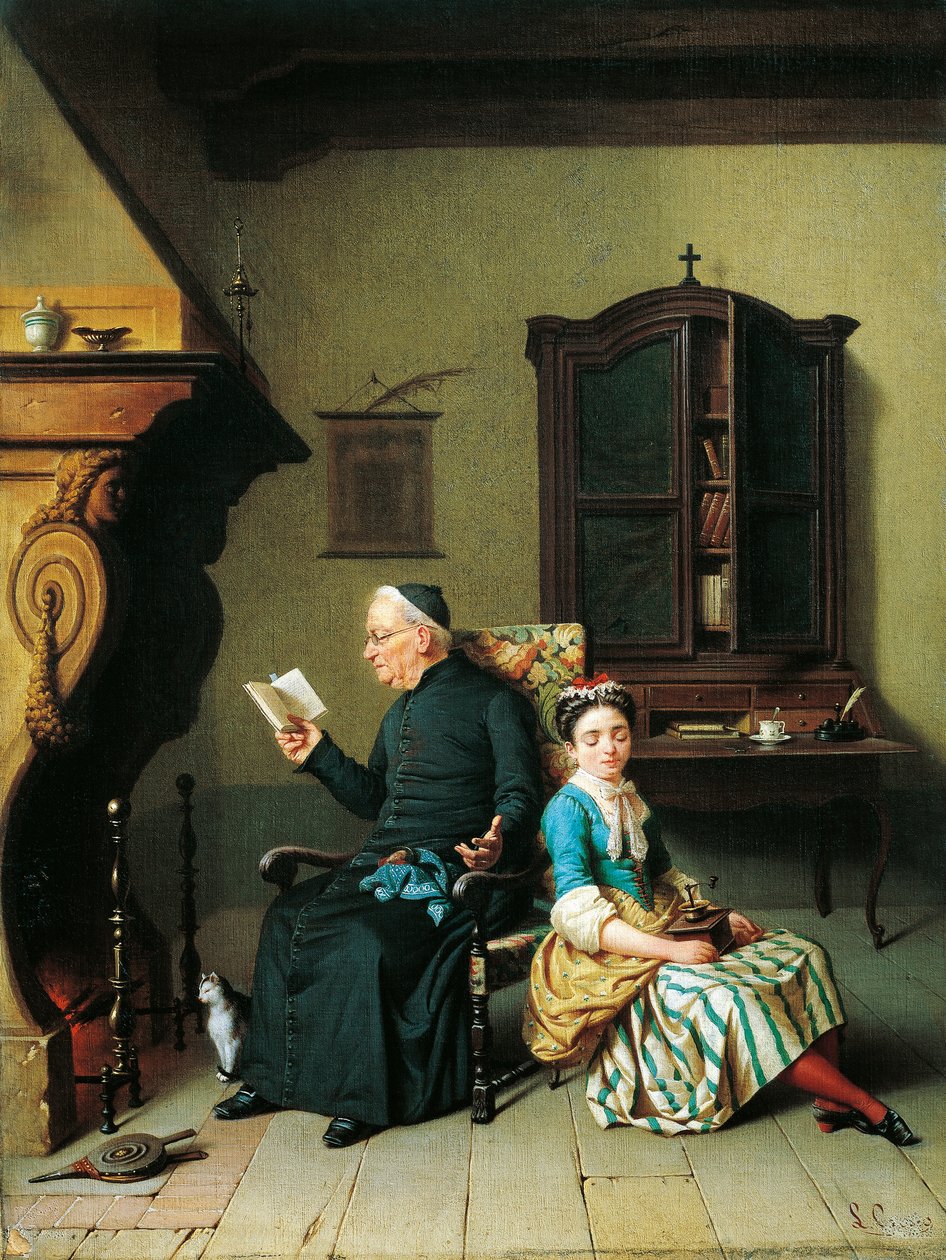 牧师的圣经》，作者路易吉-克罗西奥（1835-1915 年），布面油画，51x69 厘米 作者 路易吉·克罗西奥
