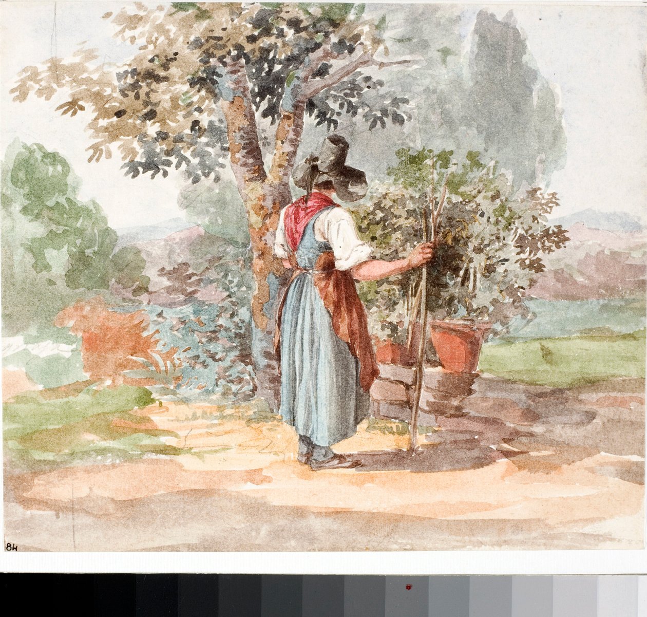 A country girl near Florence (Watercolour, ca 1825) 作者 路易吉·加里波