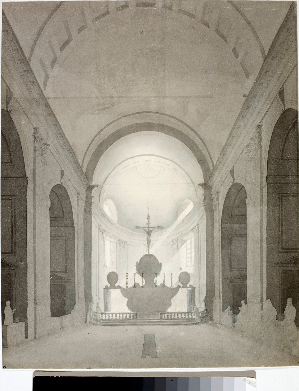 教堂的内景（绘画和水彩画，约 1825 年） 作者 路易吉·加里波