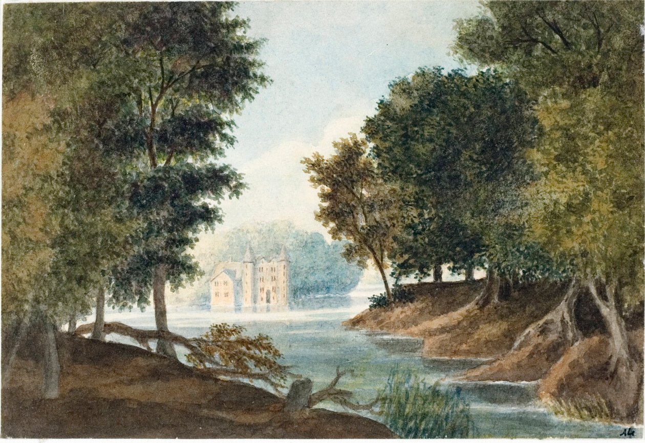 风景与河流和别墅（水彩，c.1825） 作者 路易吉·加里波