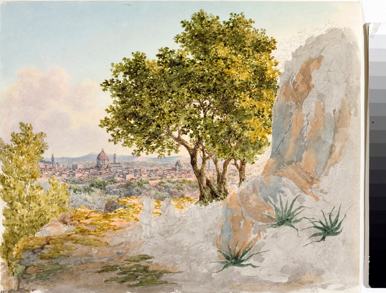 佛罗伦萨全景（素描和水彩画，约 1825 年） 作者 路易吉·加里波