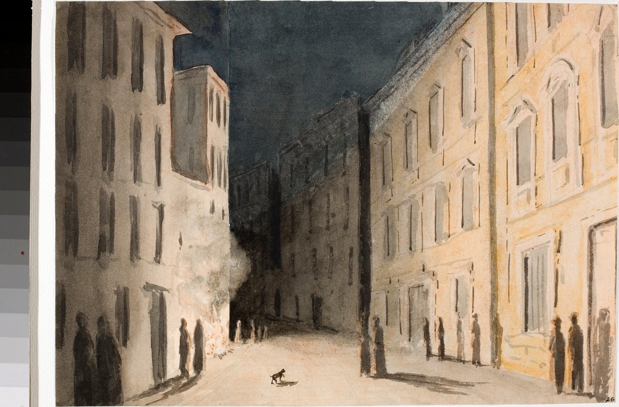 热那亚 Strada Nuovissima 的透视图（水彩，约 1825 年） 作者 路易吉·加里波