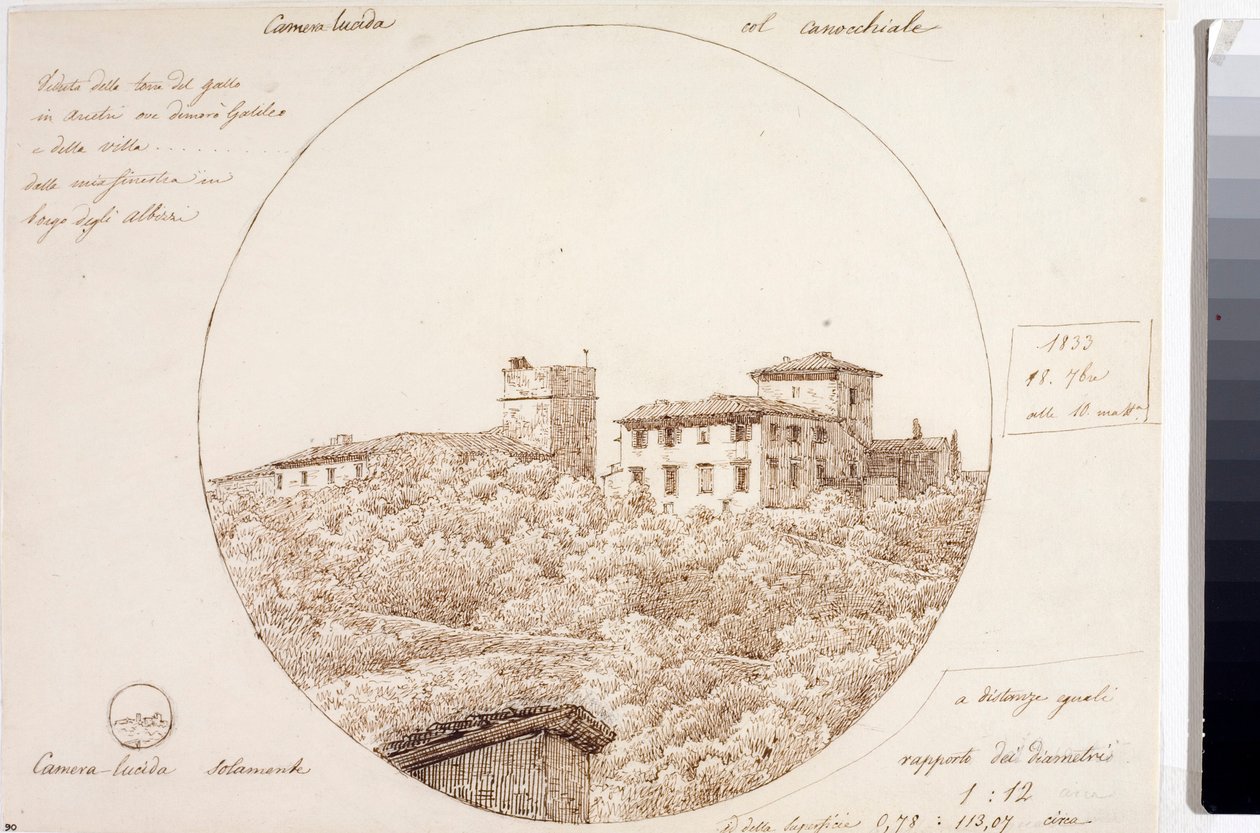 Torre del Gallo 在佛罗伦萨附近 Arcetri 的望远镜视图（绘图，约 1833 年） 作者 路易吉·加里波